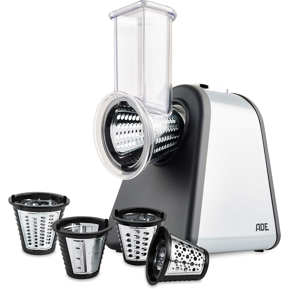 ADE Râpe de cuisine électrique | max. 500 W | découpe legumes facilment, fromage, carottes, chocolat | coupe légumes | 4 accessoires | boîtier en acier inoxydable : Cuisine et Maison