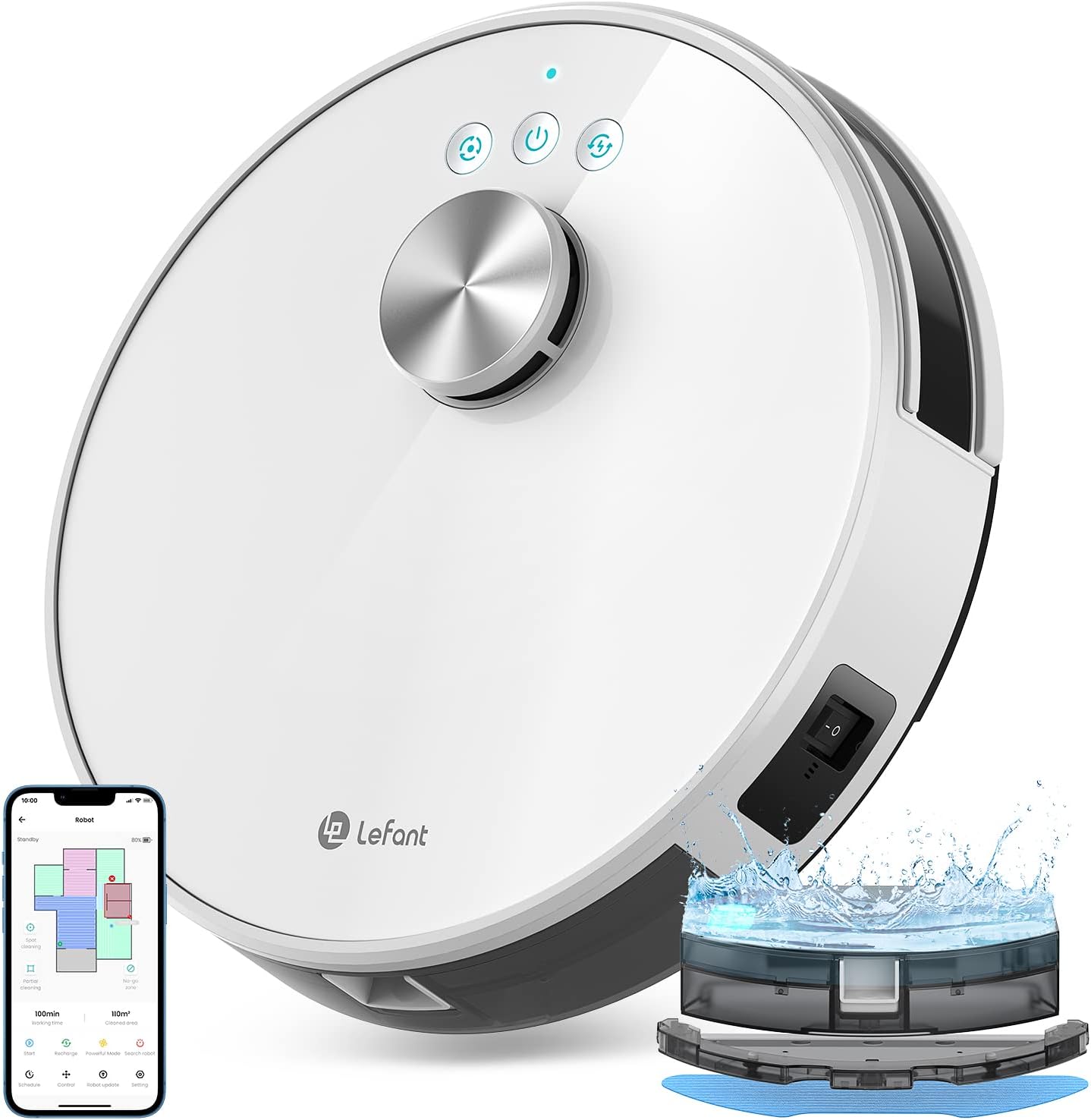 Lefant Robot Aspirateur Laveur 2 en 1 4000Pa, Navigation LiDAR, Cartographie Multi-étage, Zones Virtuelles, Connecté par Alexa/APP/WiFi, Idéal pour Poils d'animaux Tapis Sols Durs, M1 Blanc