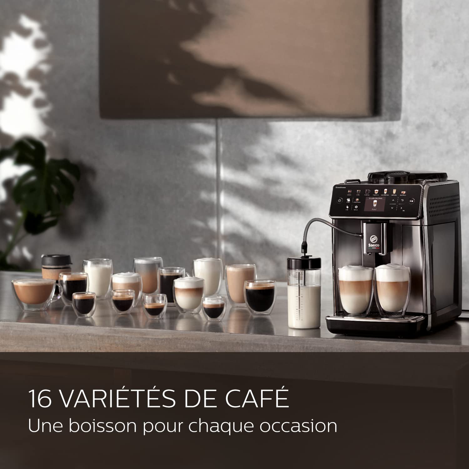 Saeco GranAroma Machine Expresso - Café à Grain - 16 Spécialités de Café, Écran Couleur Intuitif, 4 Profils Utilisateur, Broyeur en Céramique (SM6585/