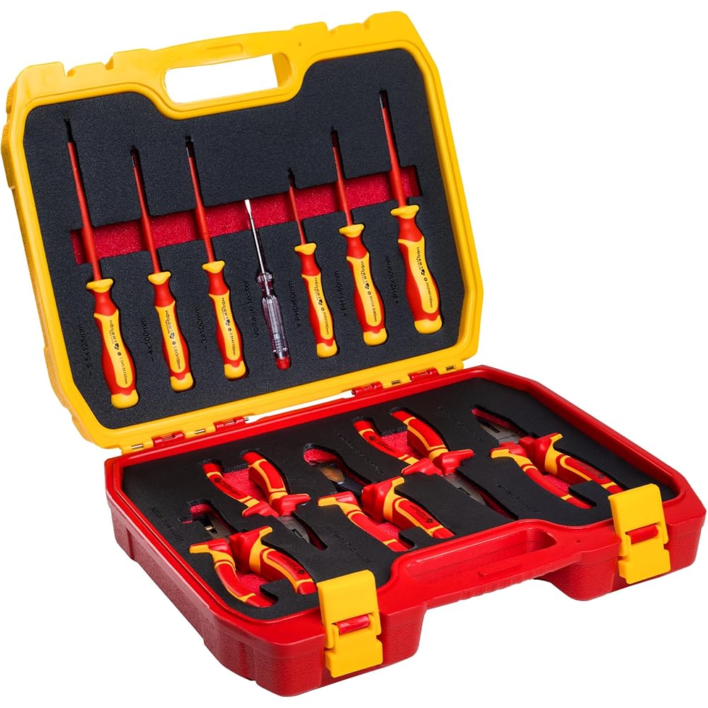 Högert Technik - Kit d'outils isolés 1000 V, 12 pièces | Kit d'outils électriciens | Coffret en plastique pratique : Bricolage