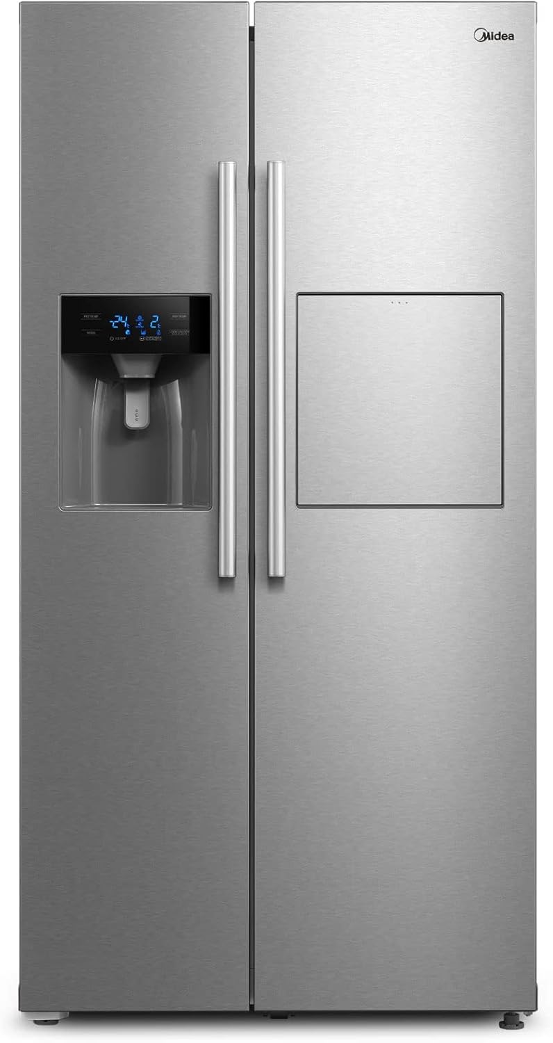 Midea KS-DDX 6.32 WT Side-by-Side Kühl-/Gefrierkombination/ 178,8 cm Hhe/ 254 kWh/Jahr/No Frost/Dual Inverter Compressor/mit 3in1 Wasser-/Eisspender und Wassertank, Dark Inox
