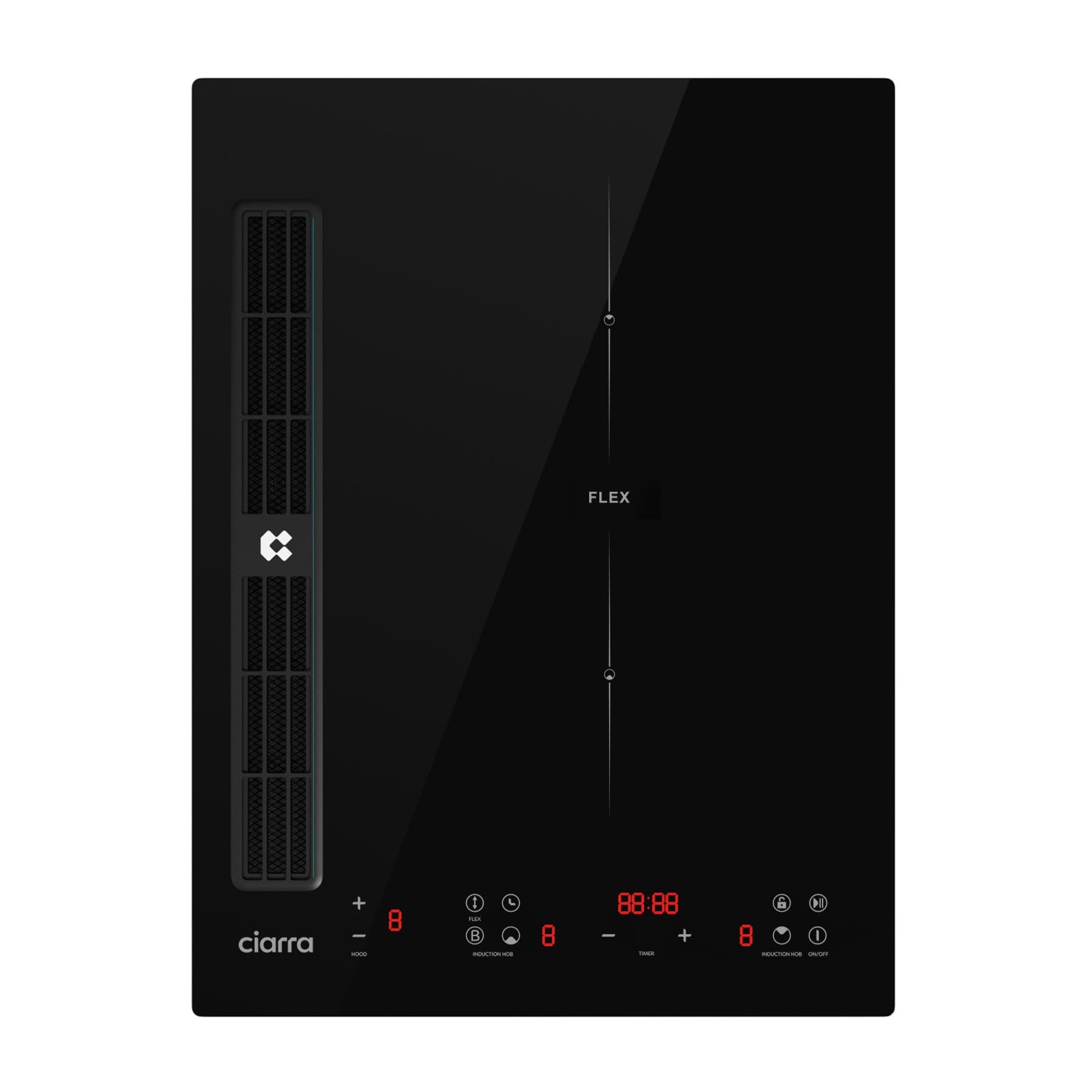 CIARRA ONE CBBEH392BF Plaque de cuisson à induction avec hotte aspirante, hotte de table intégrée, 39 cm, 2 plaques, Flexzone, 9 niveaux, sécurité enf