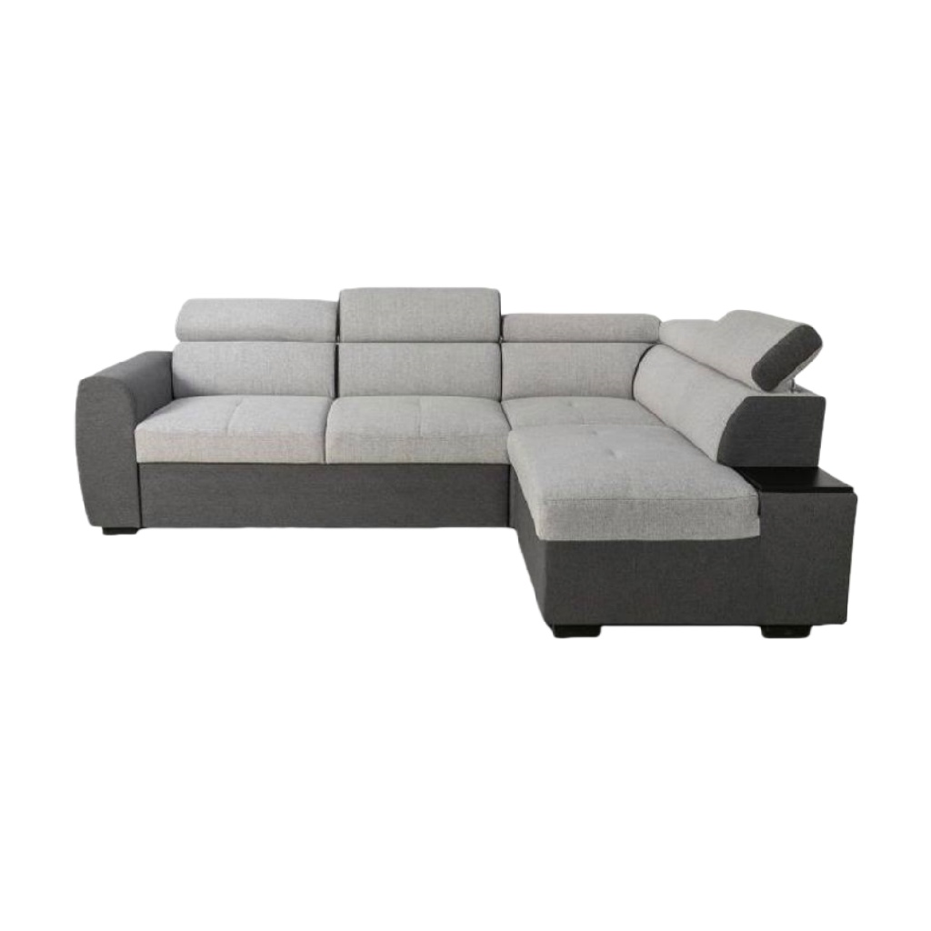 Canapé d’angle 4 places bicolore en tissu gris clair et gris foncé