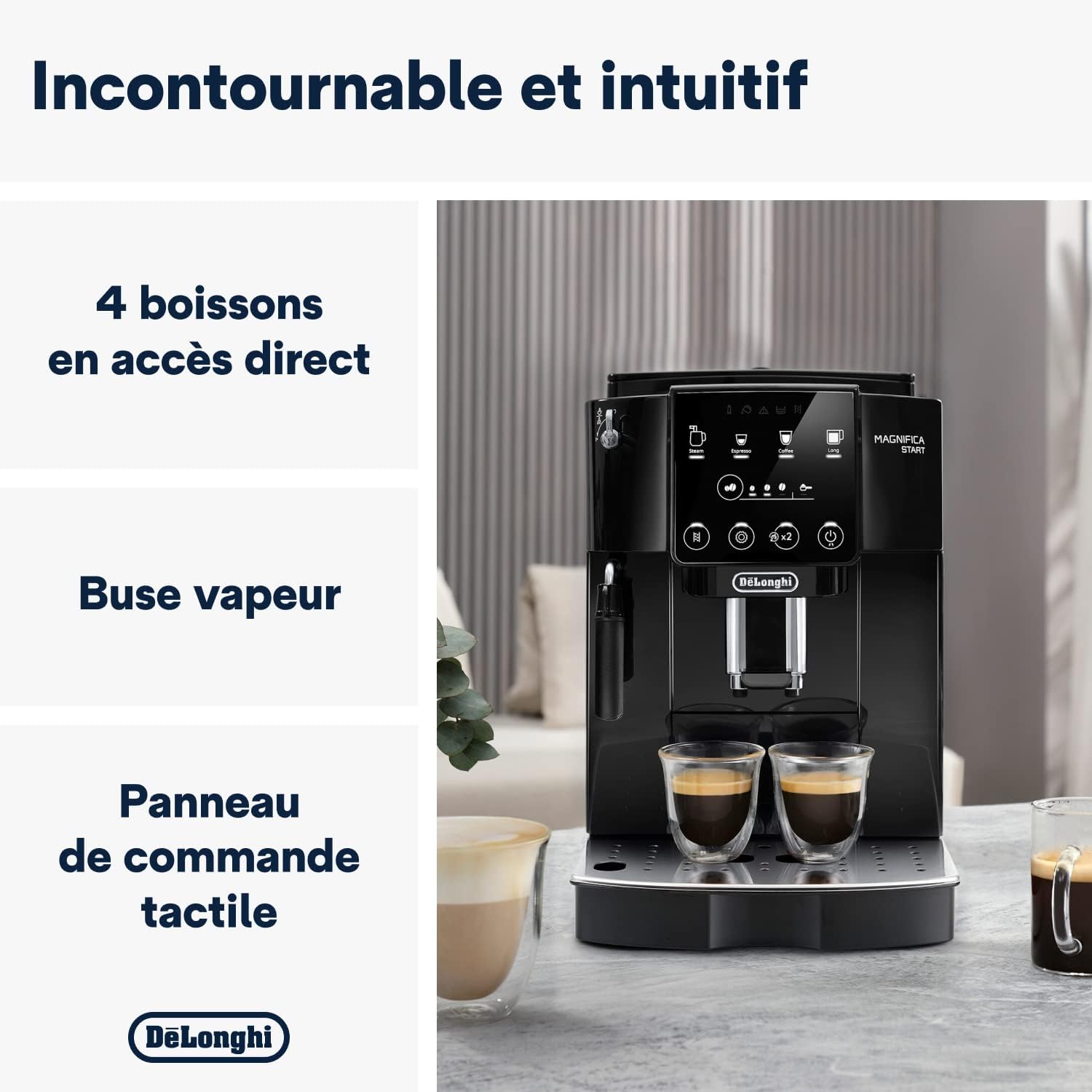 De'Longhi Magnifica Start ECAM222.20B, Machine à Café Automatique avec Buse à Lait, Machine à Espresso à Grains avec 4 Recettes Personnalisées, Panneau de Commande Soft-Touch, 1450W, Noir