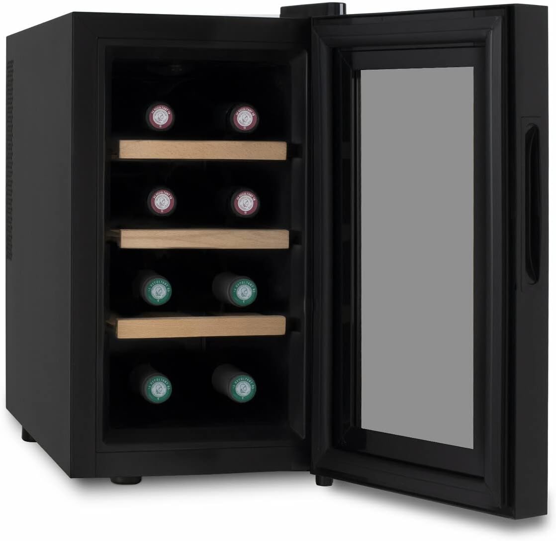 H.Koenig Cave à vin Réfrigérante Thermo Electrique 8 bouteilles de conservation AGE8 25L, Professionnelle Inox, multi température 11°C-18°C, Silencieuse, Eclairage intérieur, 3 Etagères