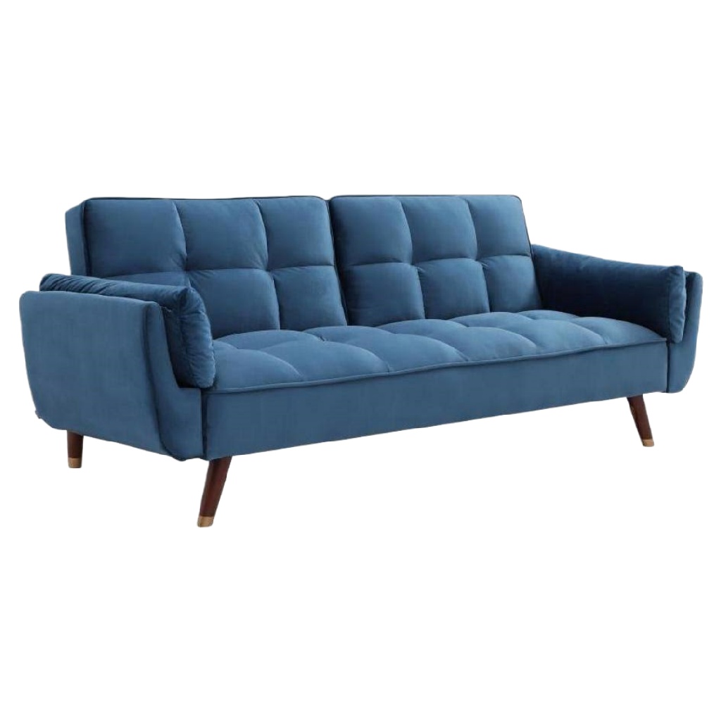 Canapé 3 places en velours bleu gris style rétro scandinave