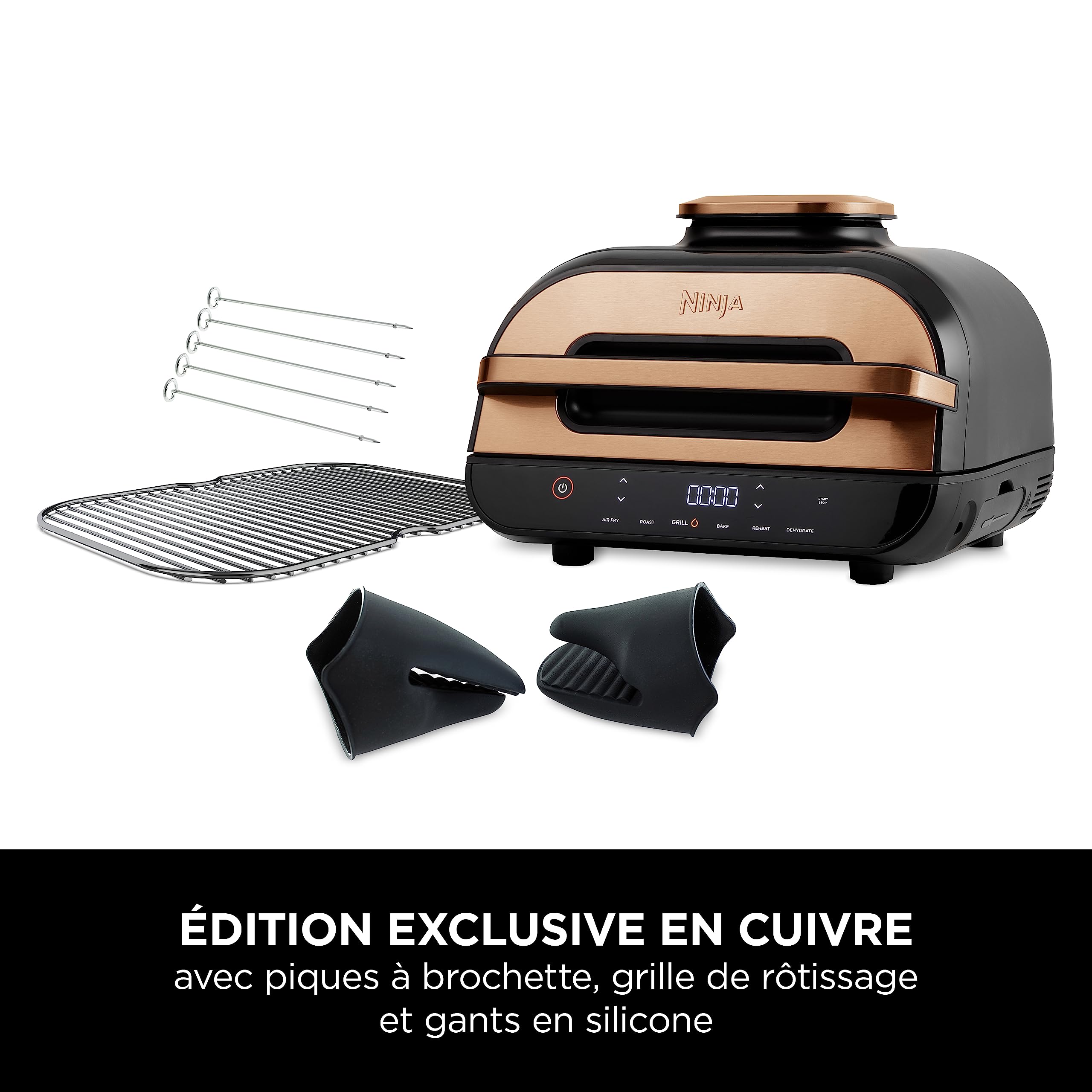 Ninja Foodi MAX Health Grill & Air Fryer, 6-en-1, Griller, Frire, Cuire, Rôtir et plus, 3,8L, Pièces Lavables au lave-vaisselle, Cuivre/Noir, Exclusiv