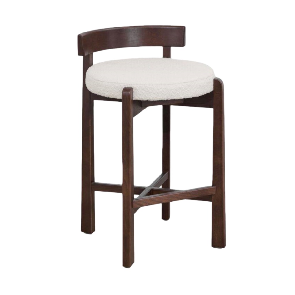Tabouret de bar en bois avec assise en tissu bouclette