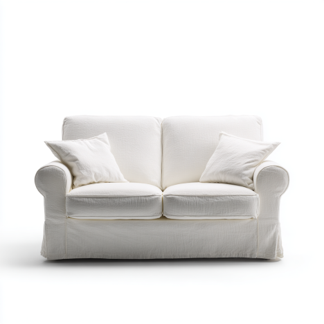 Canapé 2 Places en Tissu Blanc avec Accoudoirs et Coussins