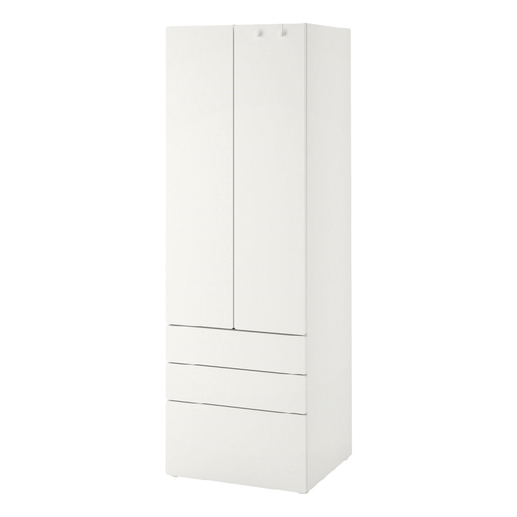Armoire blanche minimaliste avec tiroirs – penderie 2 portes et 3 tiroirs