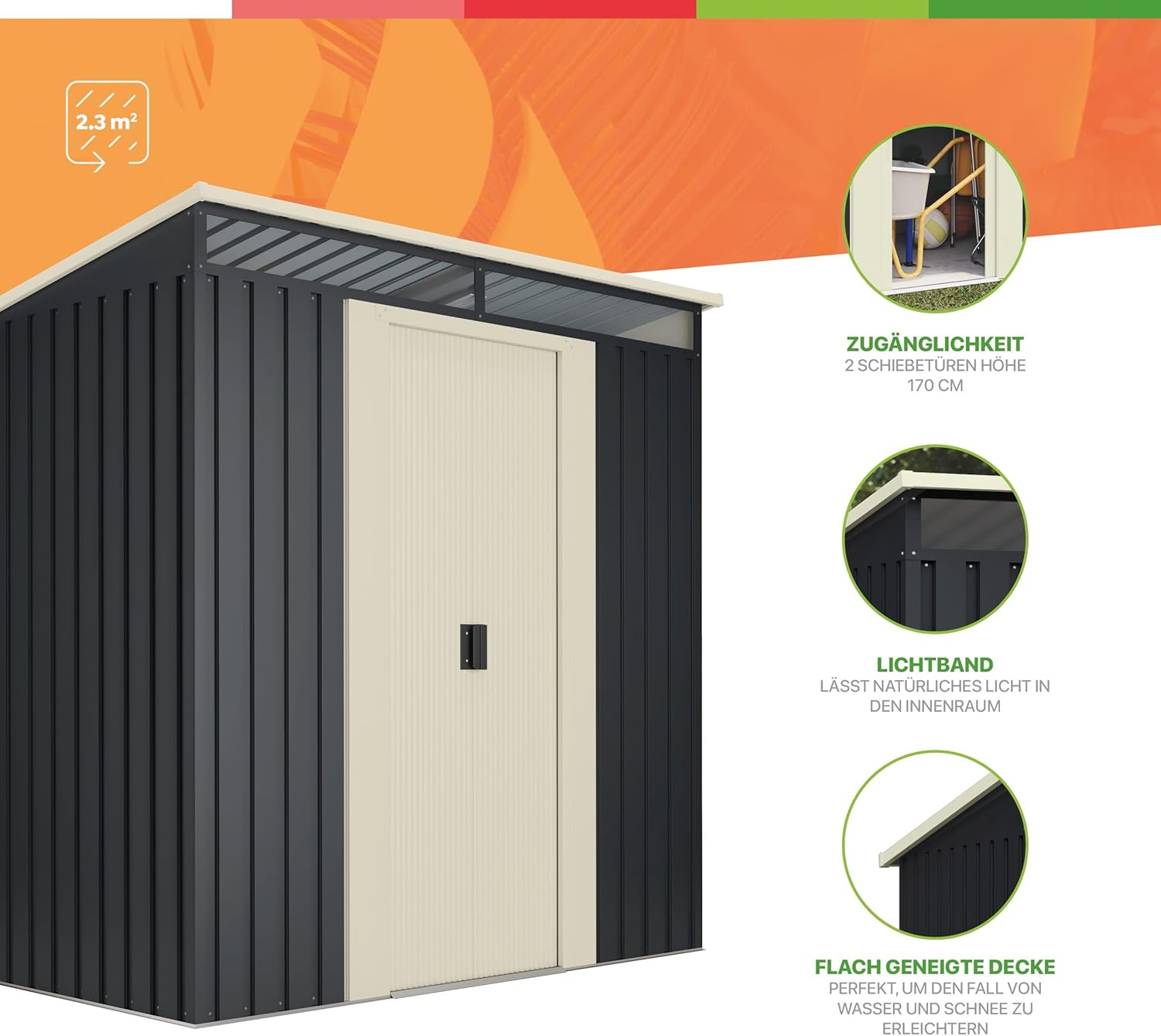 Wasabi Abri de Jardin Wasabi Stark 6.60 m2 - Garantie 10 Ans