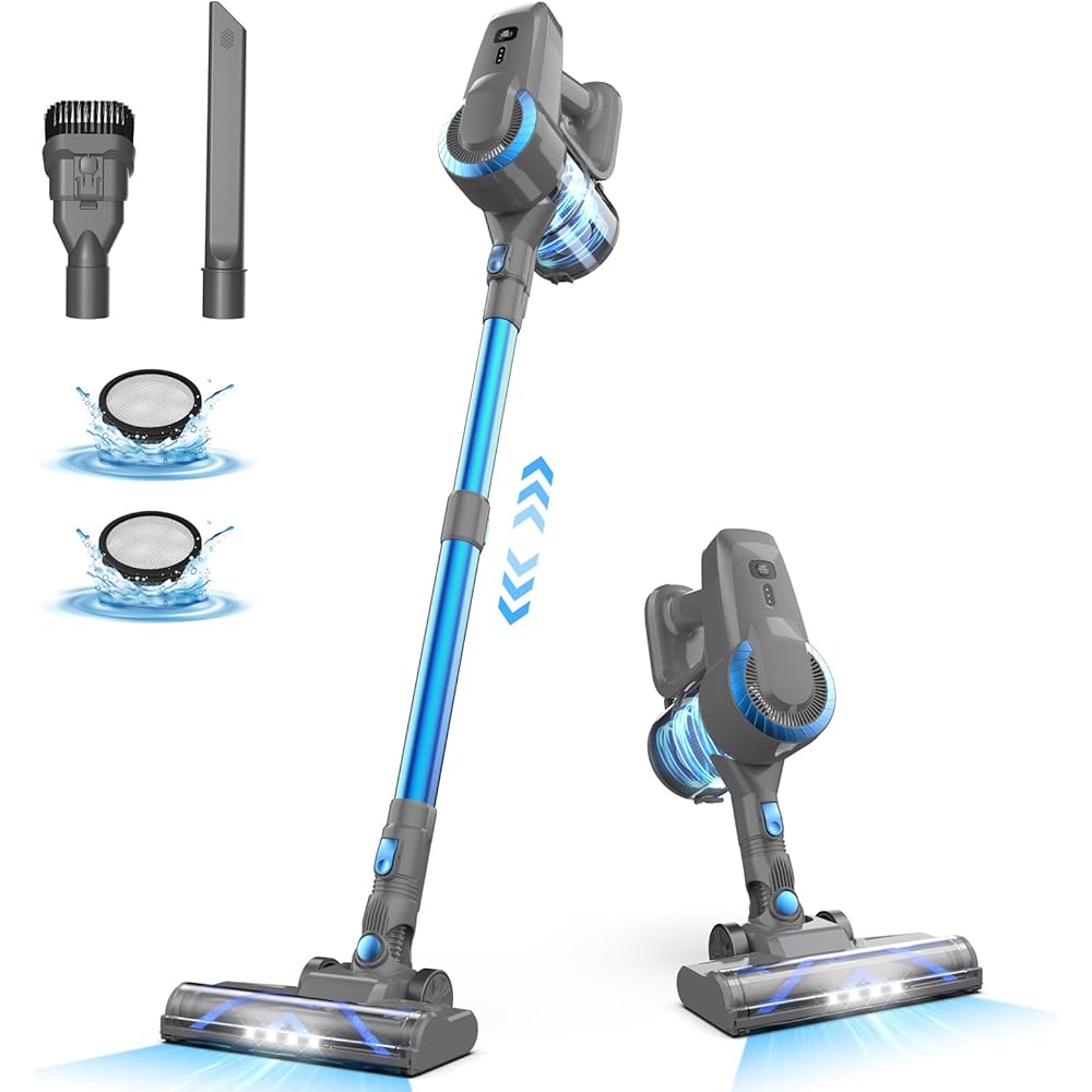 Aspirateur Balai sans Fil, 25kPa Aspirateur sans Fil, 6 en 1 Aspirateur Puissant Aspirateur sans Fil Puissant 50 Minutes d'Autonomie, Brosse LED, Aspirateur Balai pour Tapis Sols Poils d'animaux : Cuisine et Maison