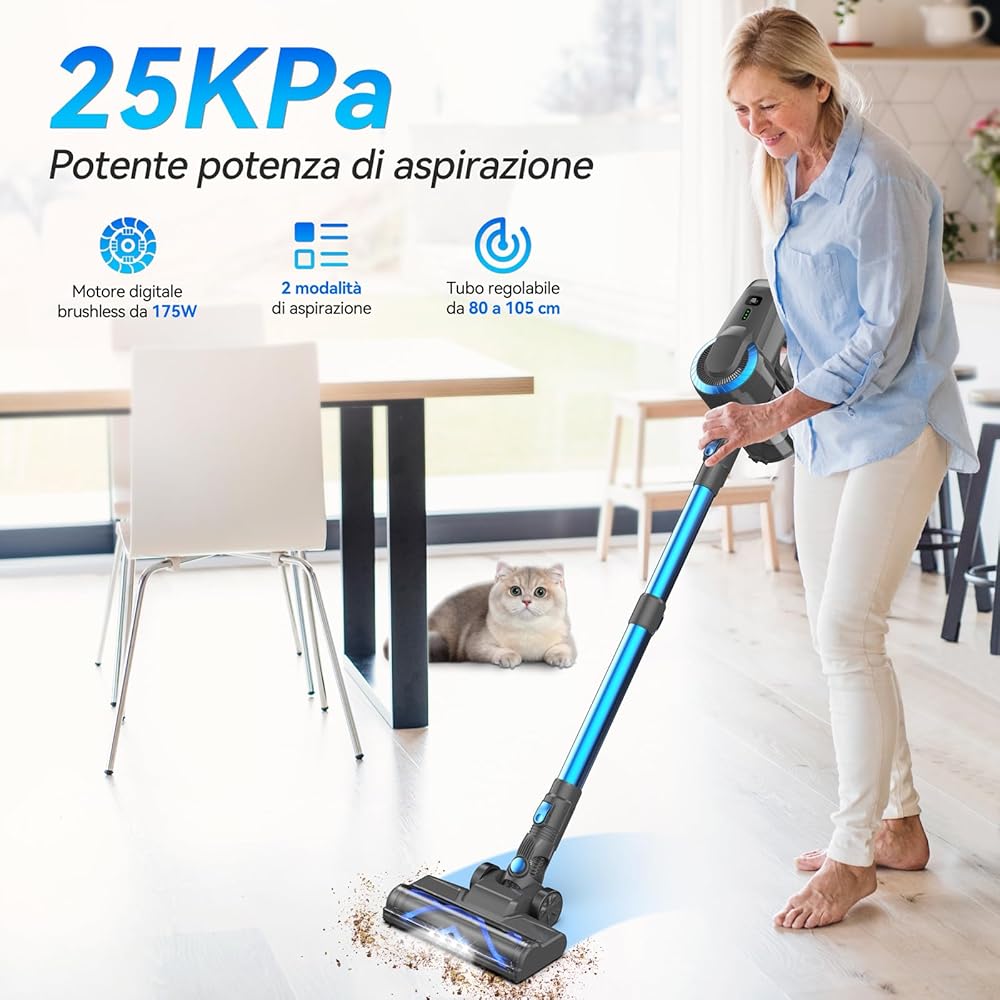 Aspirateur Balai sans Fil, 25kPa Aspirateur sans Fil, 6 en 1 Aspirateur Puissant Aspirateur sans Fil Puissant 50 Minutes d'Autonomie, Brosse LED, Aspirateur Balai pour Tapis Sols Poils d'animaux : Cuisine et Maison