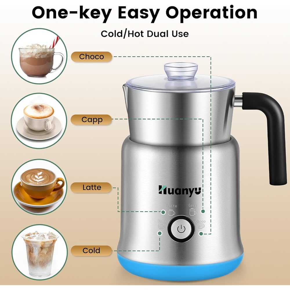 Huanyu Mousseur à lait électrique 700ml Mousseur à café amovible en acier inoxydable Mousseur à lait multifonctionnel avec 4 modes Utilisation chaude/froide Fouet à café Mousseur : Cuisine et Maison
