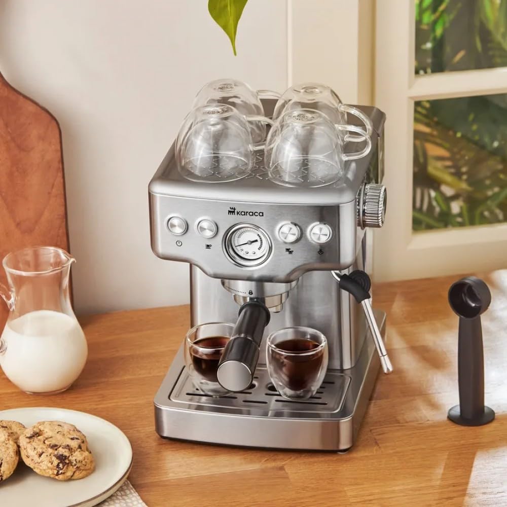KARACA Coffee Art 1353 Machine à expresso 1350 W, pression 20 bar, réservoir d'eau de 1,8 L, chauffe-tasses, mousses à lait, expresso, cappuccino, lat