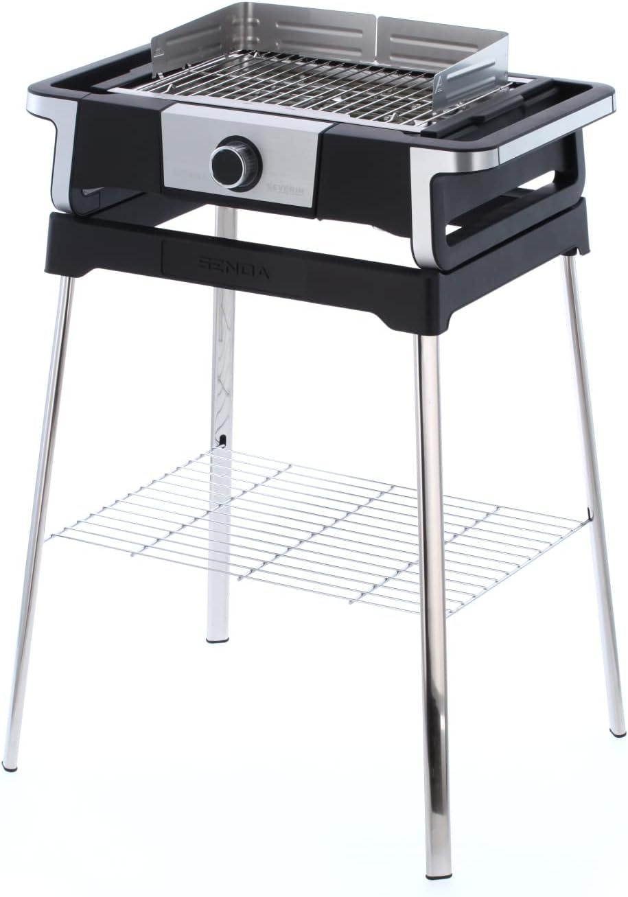 SEVERIN SENOA DigitalBOOST S Elektrogrill mit Untergestell, Standgrill mit schnellem Grillstart bis 500 °C, Balkon Grill mit SafeTouch-Oberfläche, Edelstahl/Schwarz, PG 8118