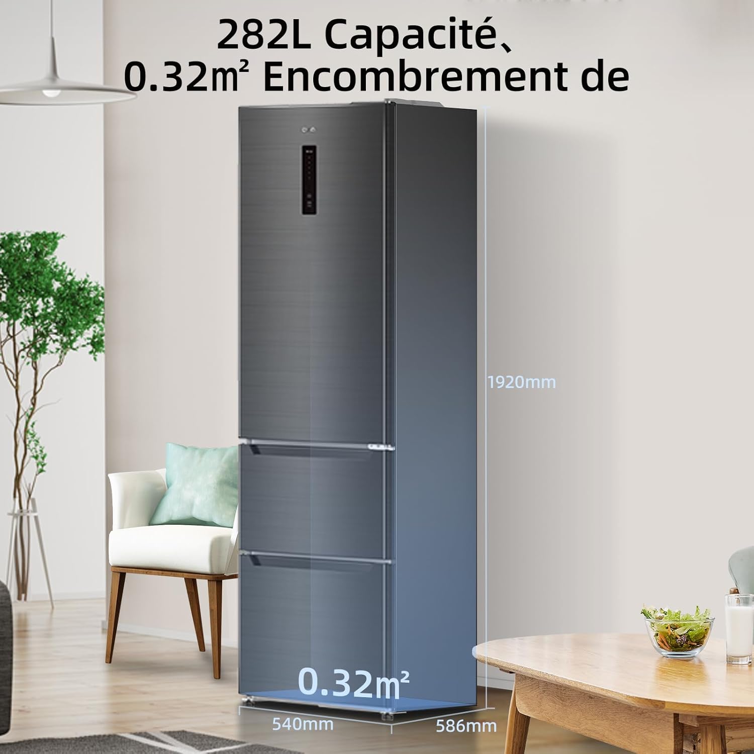 CHIQ Réfrigérateur autoportant sans givre 282 L, noir