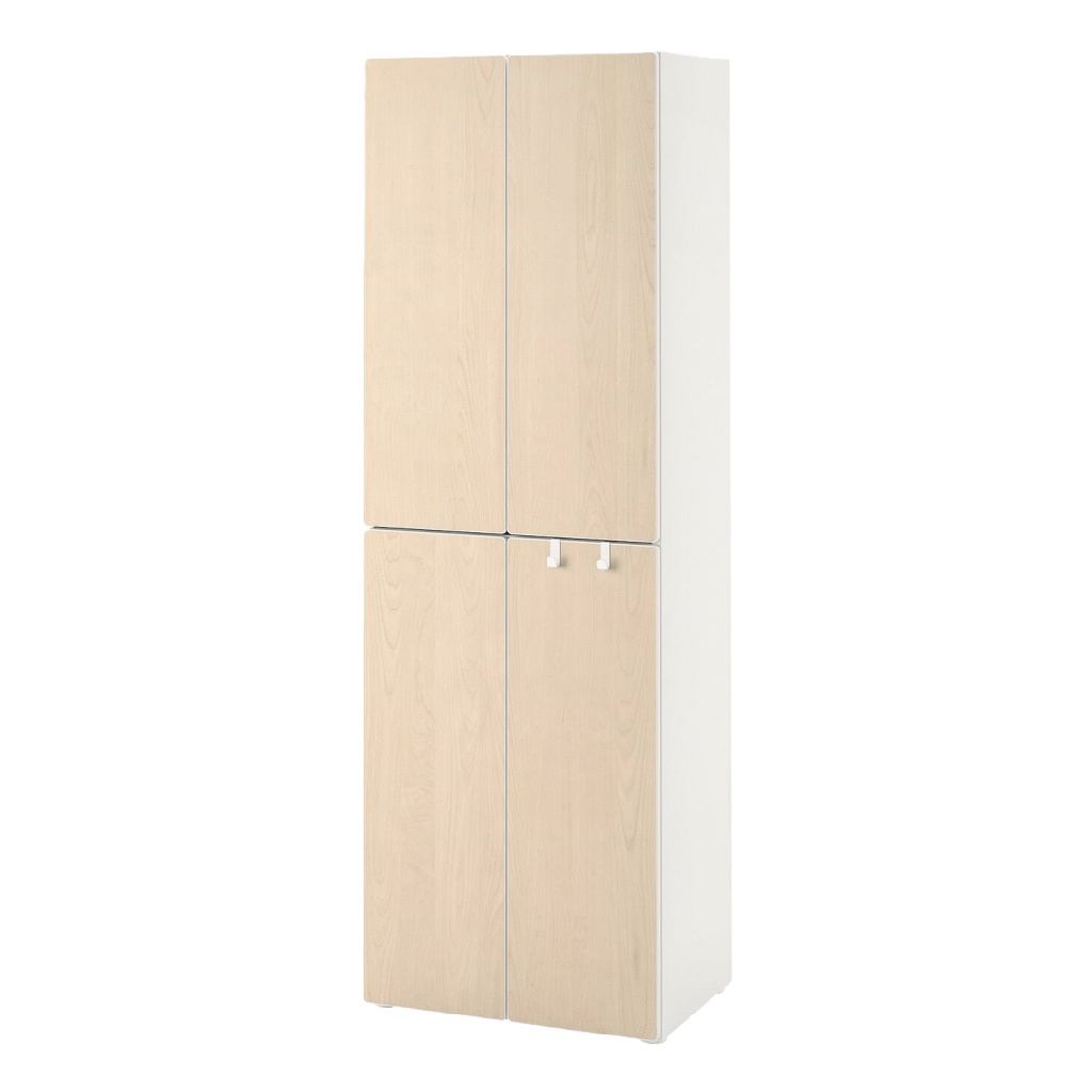 Armoire haute scandinave 4 portes – blanc et bois clair – rangement polyvalent 60×40×200 cm