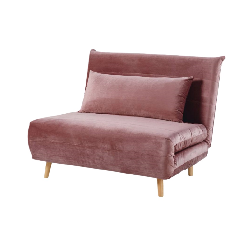 Fauteuil convertible en velours rose – design compact et élégant