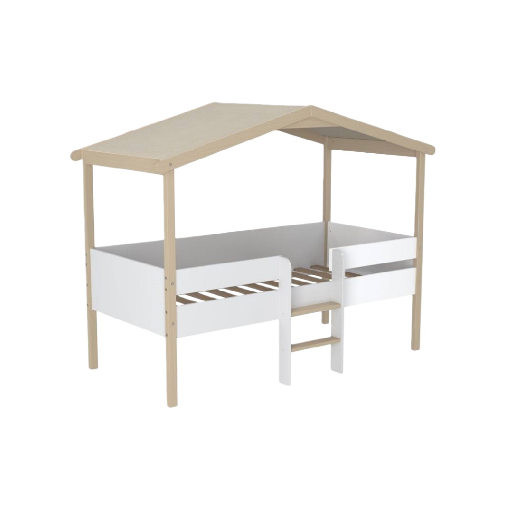 Lit cabane pour enfant en bois — Design maison avec toit incliné