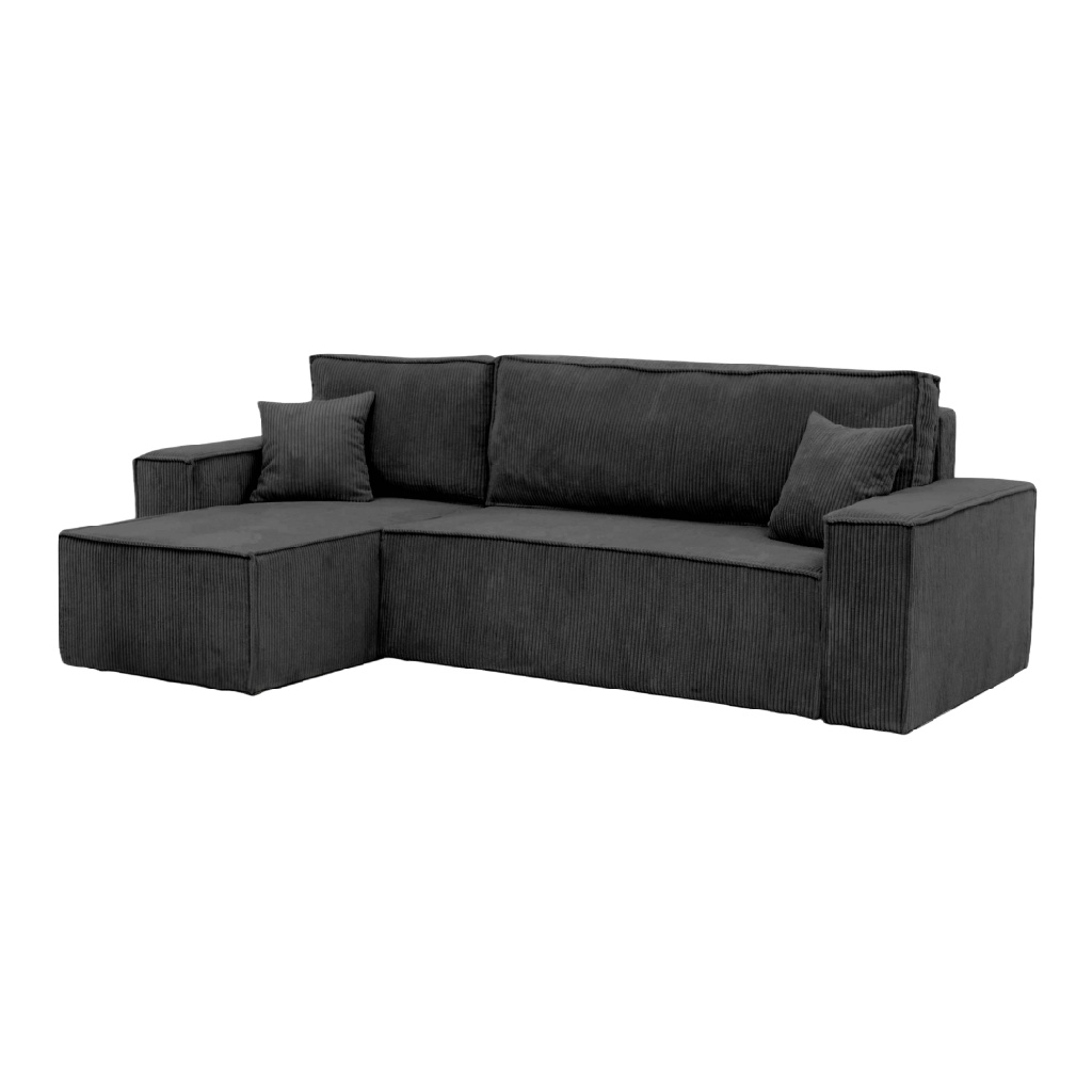 Canapé d’angle en tissu côtelé gris foncé