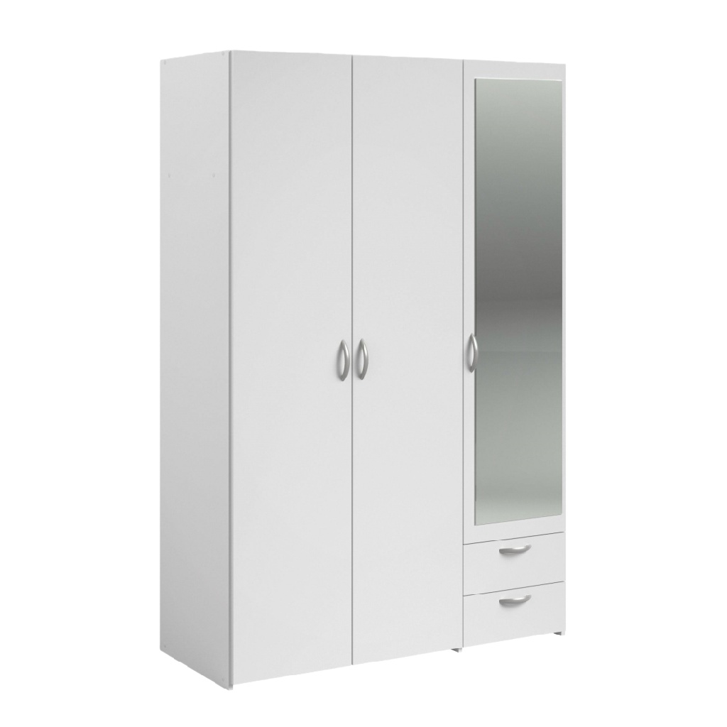 Armoire à 3 Portes avec Miroir et 2 Tiroirs - Design Fonctionnel Blanc