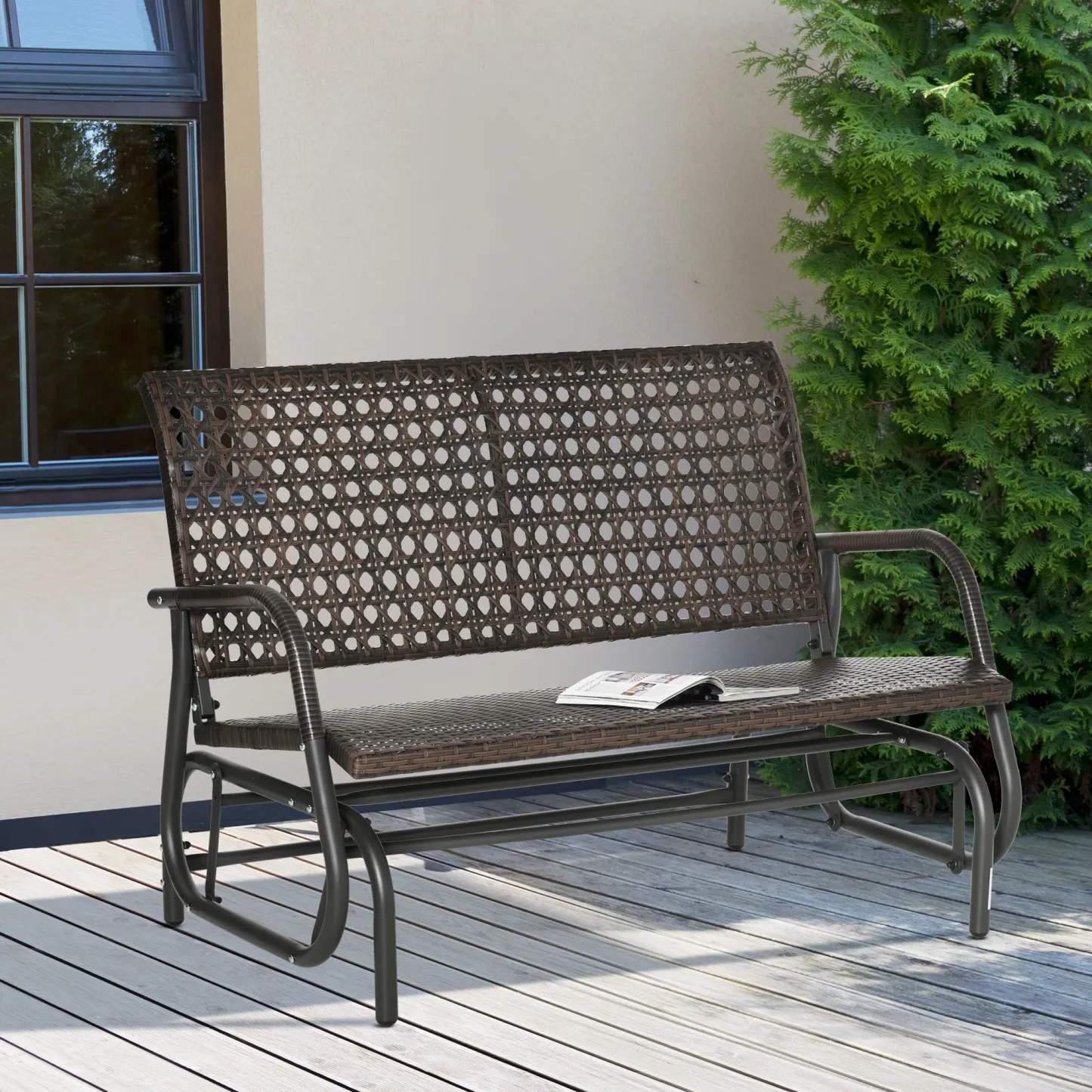 Outsunny Polyrattan Schaukelbank 2-Sitzer Braun