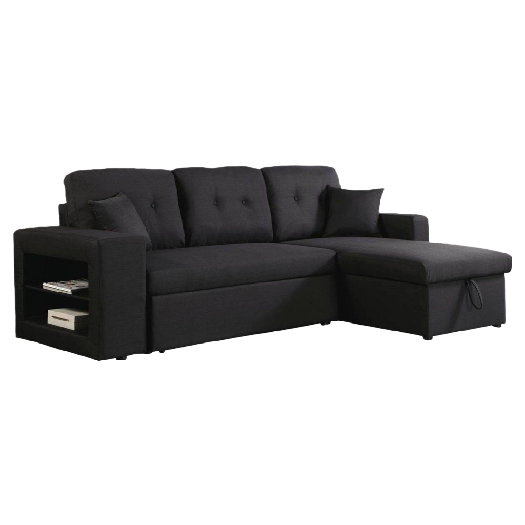 Canapé d’angle convertible avec rangement et étagère latérale