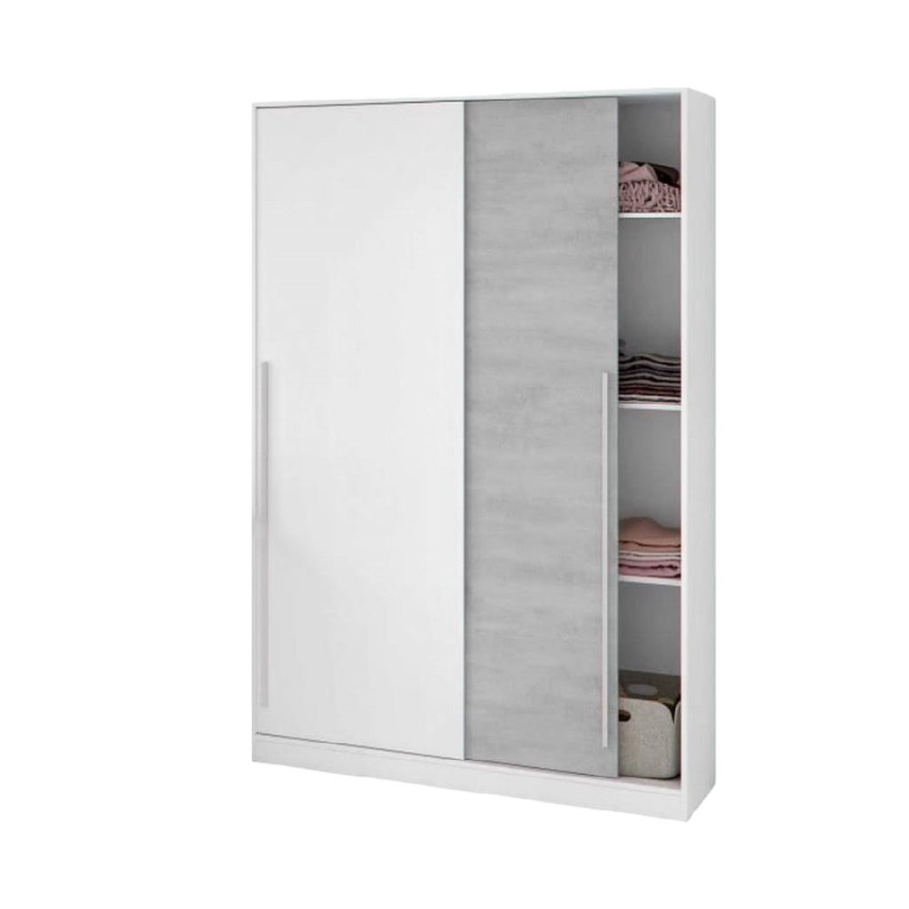 Armoire Moderne à 2 Portes avec Étagères - Design Épuré, Blanc et Gris