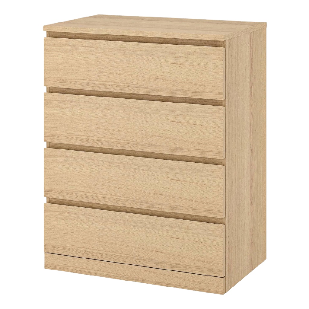 Commode 4 tiroirs en bois chêne clair – 80×100×48 cm, garantie 2 ans