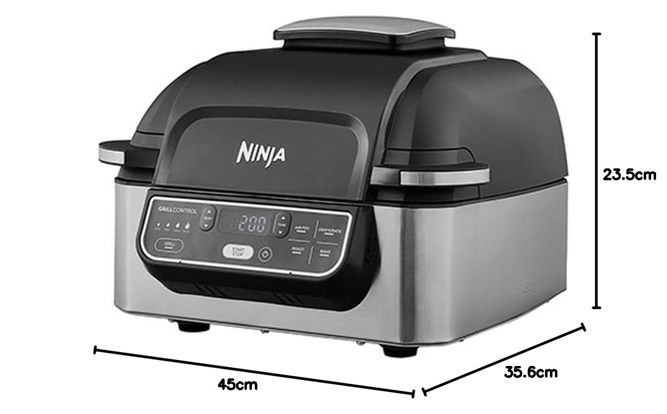 Ninja Foodi Grill & Air Fryer, 5,7L, 5 Fonctions de Cuisson Air Fry, Grille, Cuit, Rotis et bien plus, Pièces Lavables au Lave-vaisselle, Noir/Argent