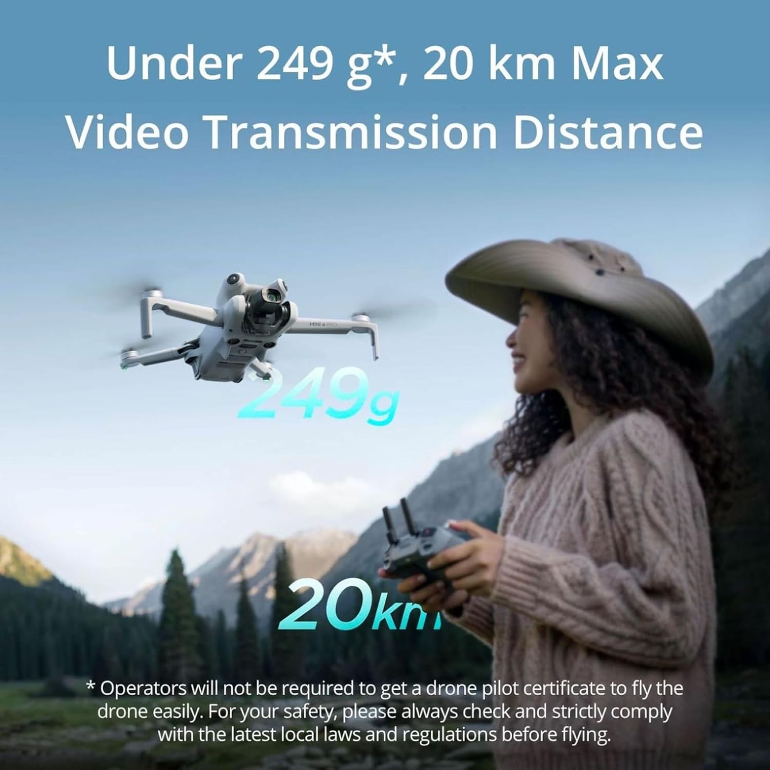 DJI Mini 4 Pro (DJI RC-N2), Mini Drone Pliable avec Caméra HDR 4K pour Adultes, Moins de 0,549 lb/249 g, Temps de Vol 34 min, Distance de Transmission Vidéo max. 20 km, Klasse-C0
