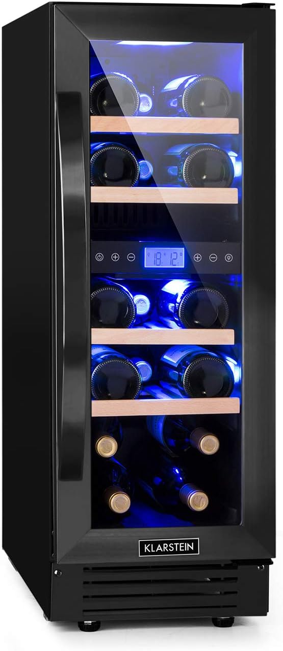 KLARSTEIN Cave a Vin Encastrable, Caves à Vin de 53L avec une Porte en Verre, Cave a Vins à Double Zone, Bar Intérieur/Extérieur, Frigo Vin, Cave a Vin de Vieillissement, Cave à Vin 17 Bouteilles