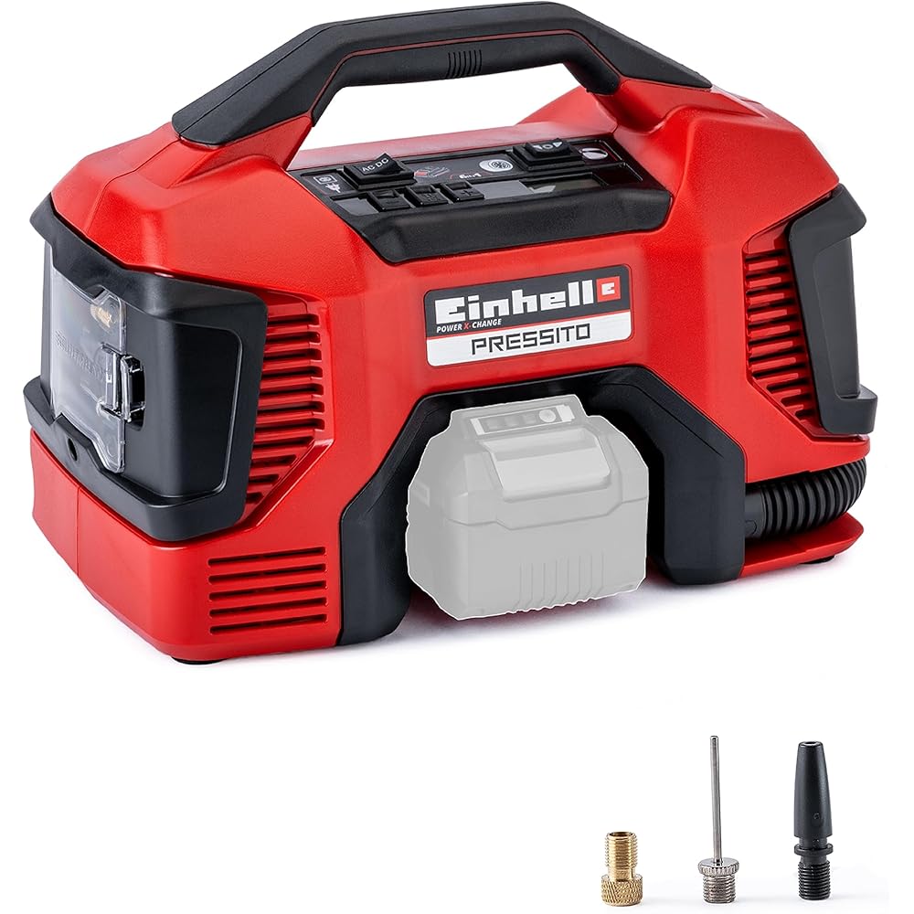 Einhell Compresseur hybride PRESSITO - Solo Power X-Change (18V, 90 W, Longueur tuyau haute pression : 710 mm, Câbles et tuyaux intégrés) Livré sans Batterie ni Chargeur : Bricolage