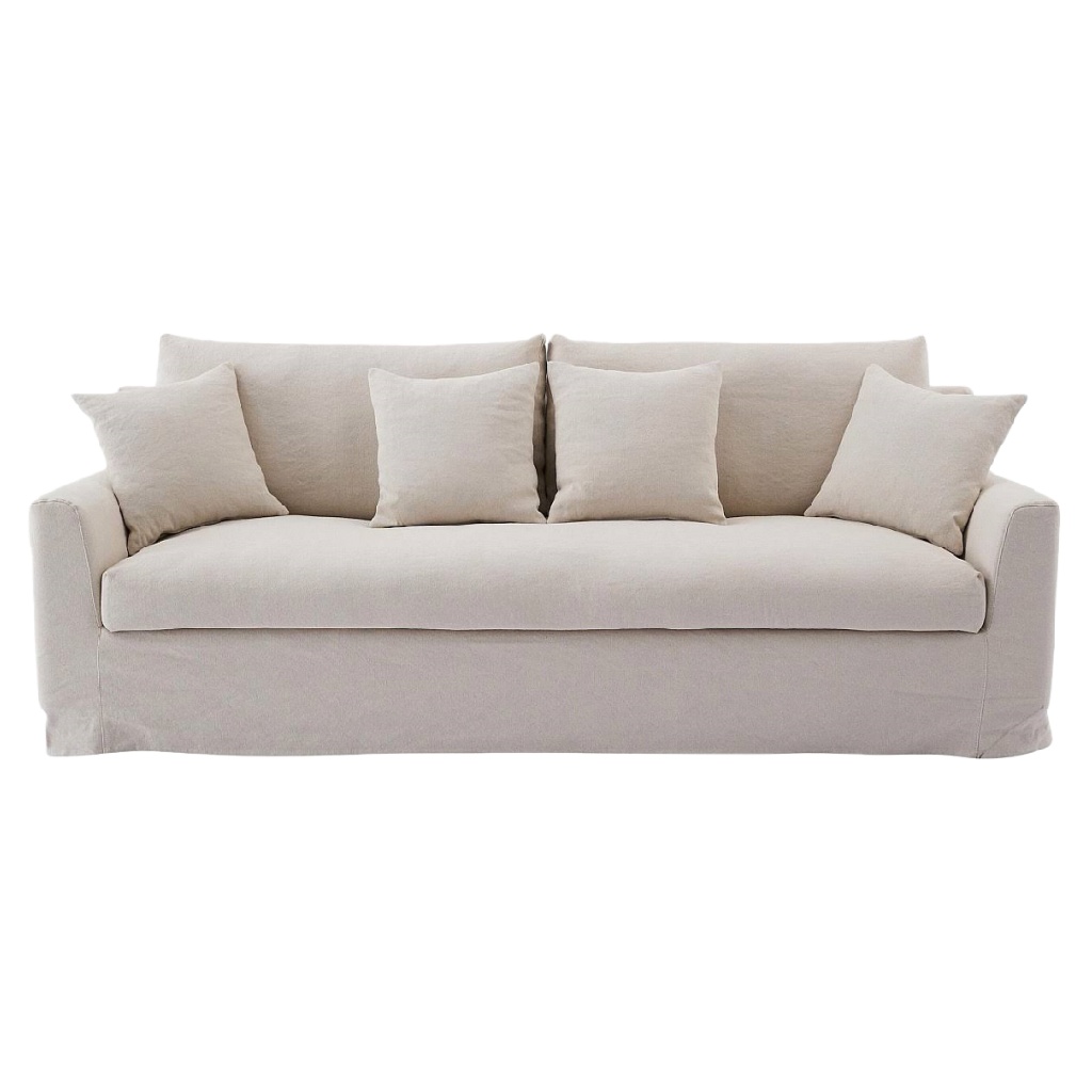 Canapé 3 places en lin beige avec coussins