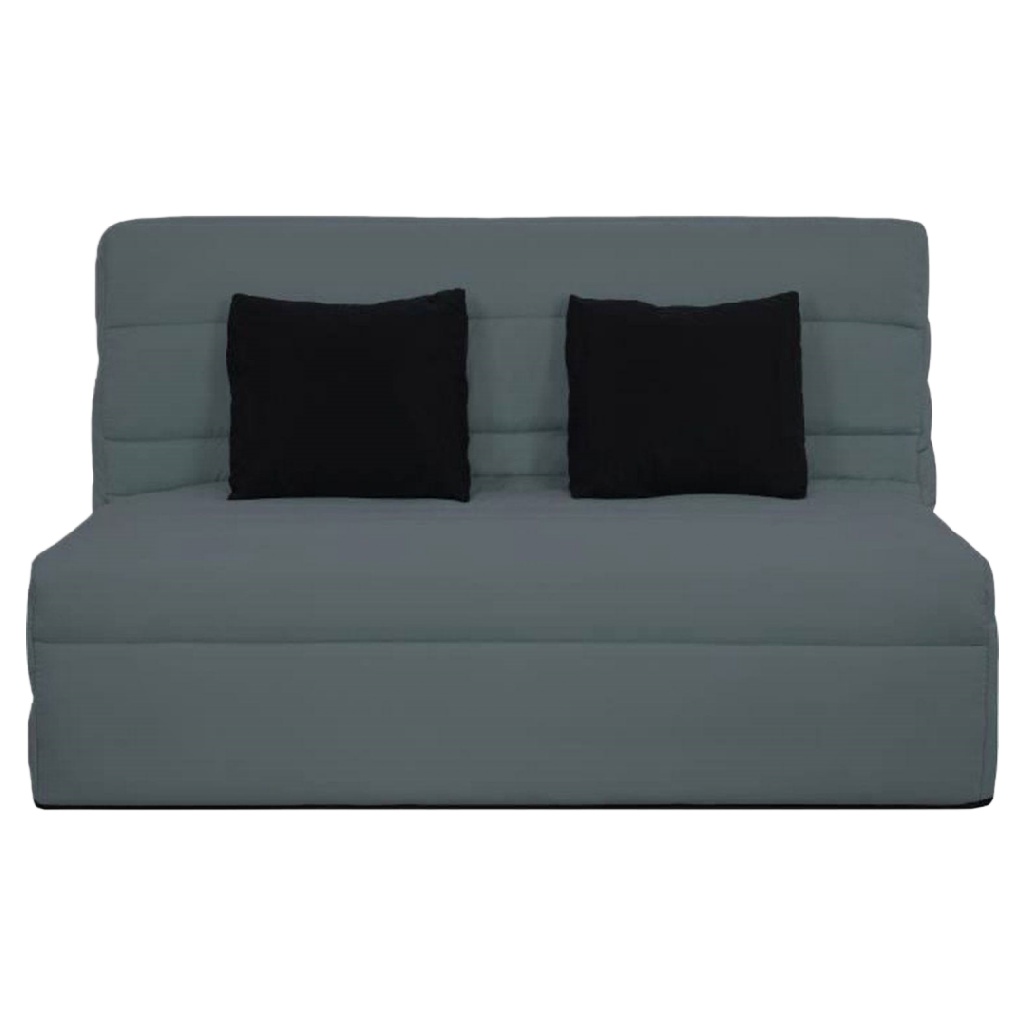 Canapé-lit pliant 2 places en tissu gris foncé avec coussins noirs – design compact