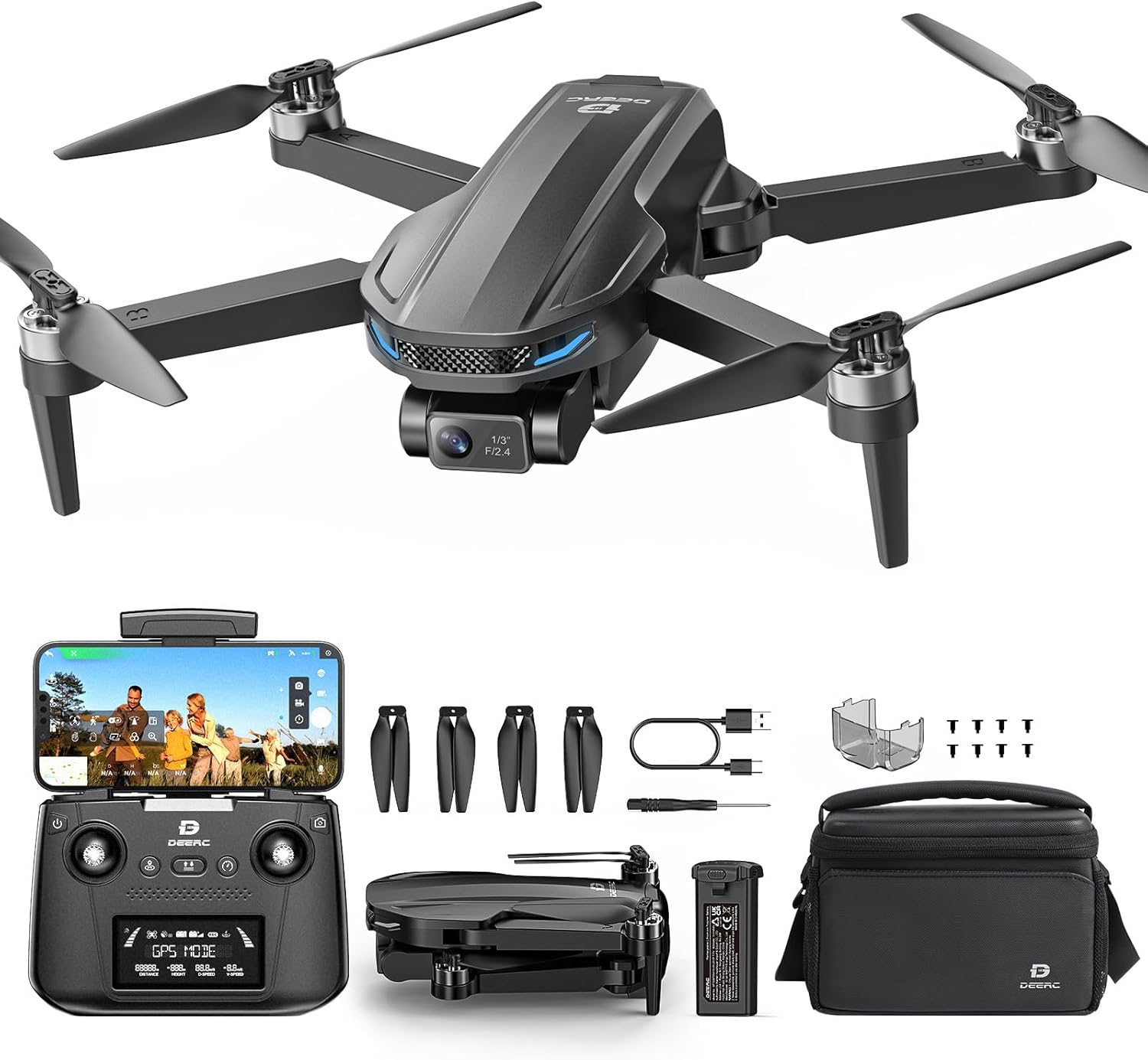 DEERC D65 Drone EIS 4K, Caméra avec Cardan à 2 Axes,