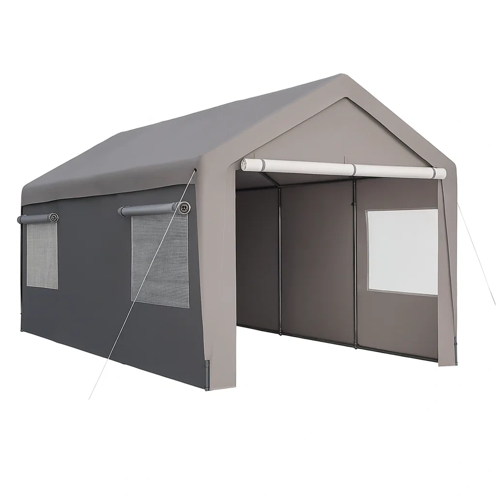 Tente de réception en acier et PVC gris/gris clair