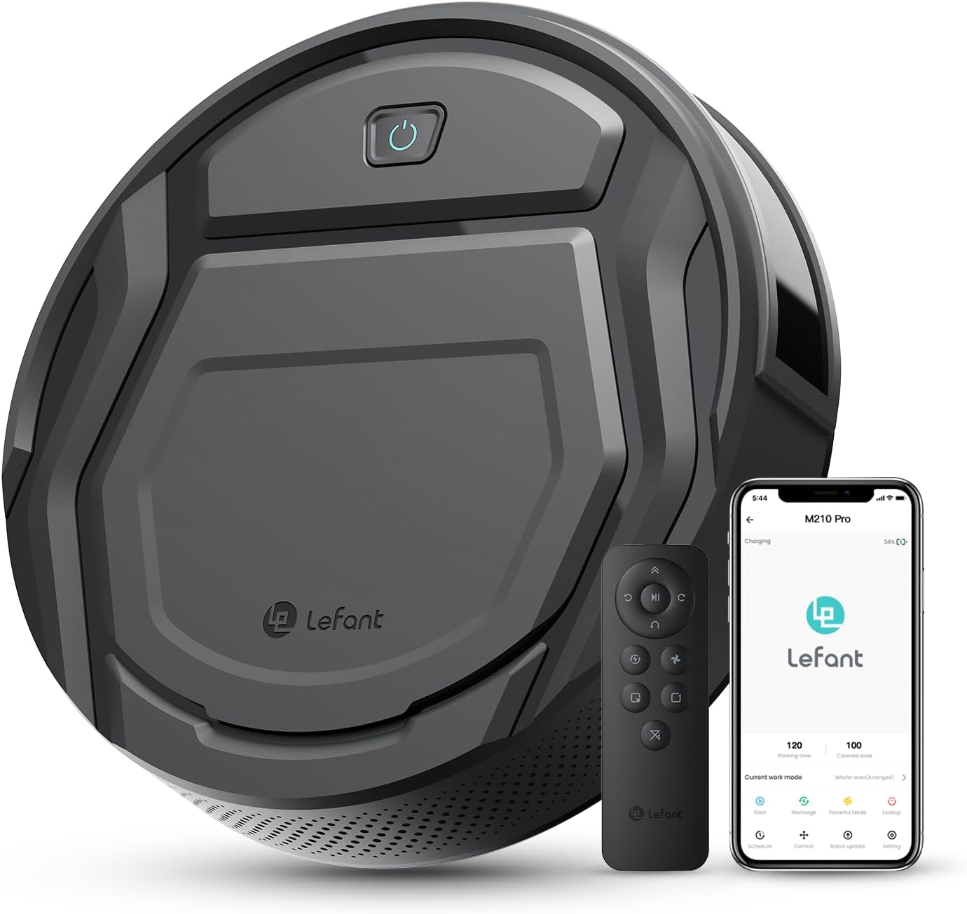 Lefant Aspirateur Robot avec Télécommande, 2200Pa Robot Aspirateur Connecté WiFi/Bluetooth/Alexa/App, Mince et Silencieux, Auto-Charge, 120min d'Autonomie, Idéal pour Poils d'animaux Sols Tapis M210P