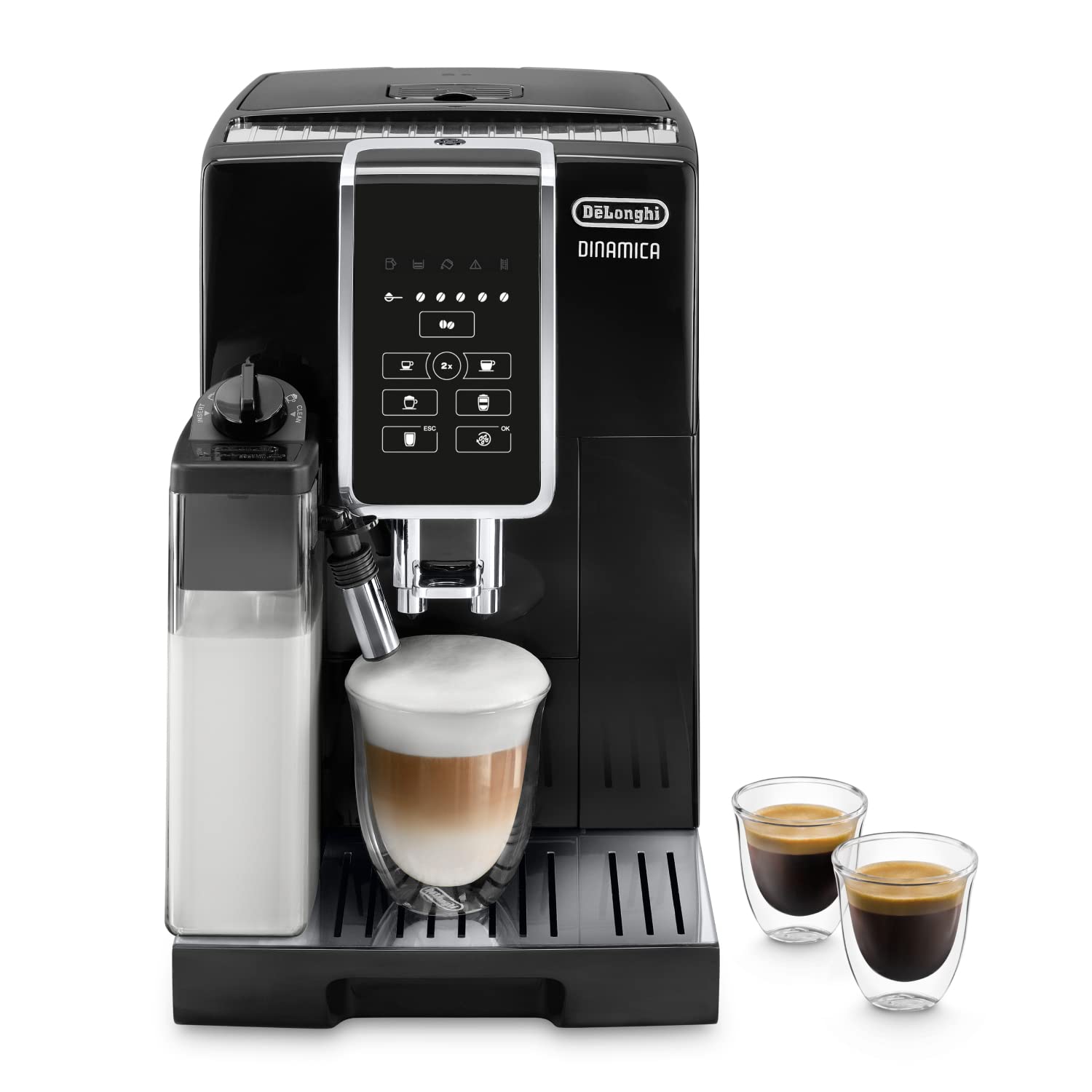 De'Longhi Dinamica Machine a Café Grain ECAM350.50.B, Machine Expresso et Cappuccino, Ecran Tactile, 1.8L, Noir