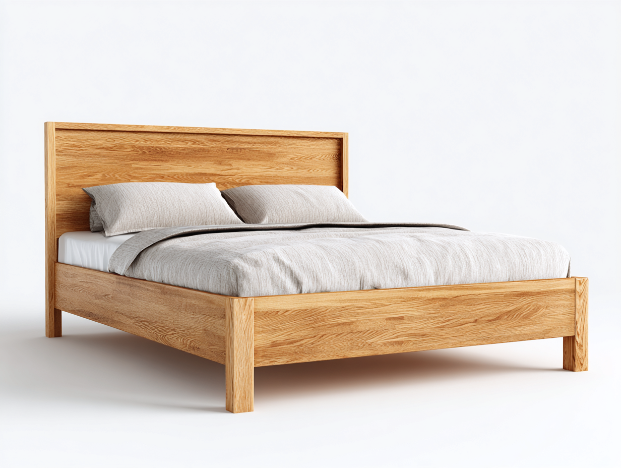 Lit double bois 210x160x95 cm - chêne clair - design moderne