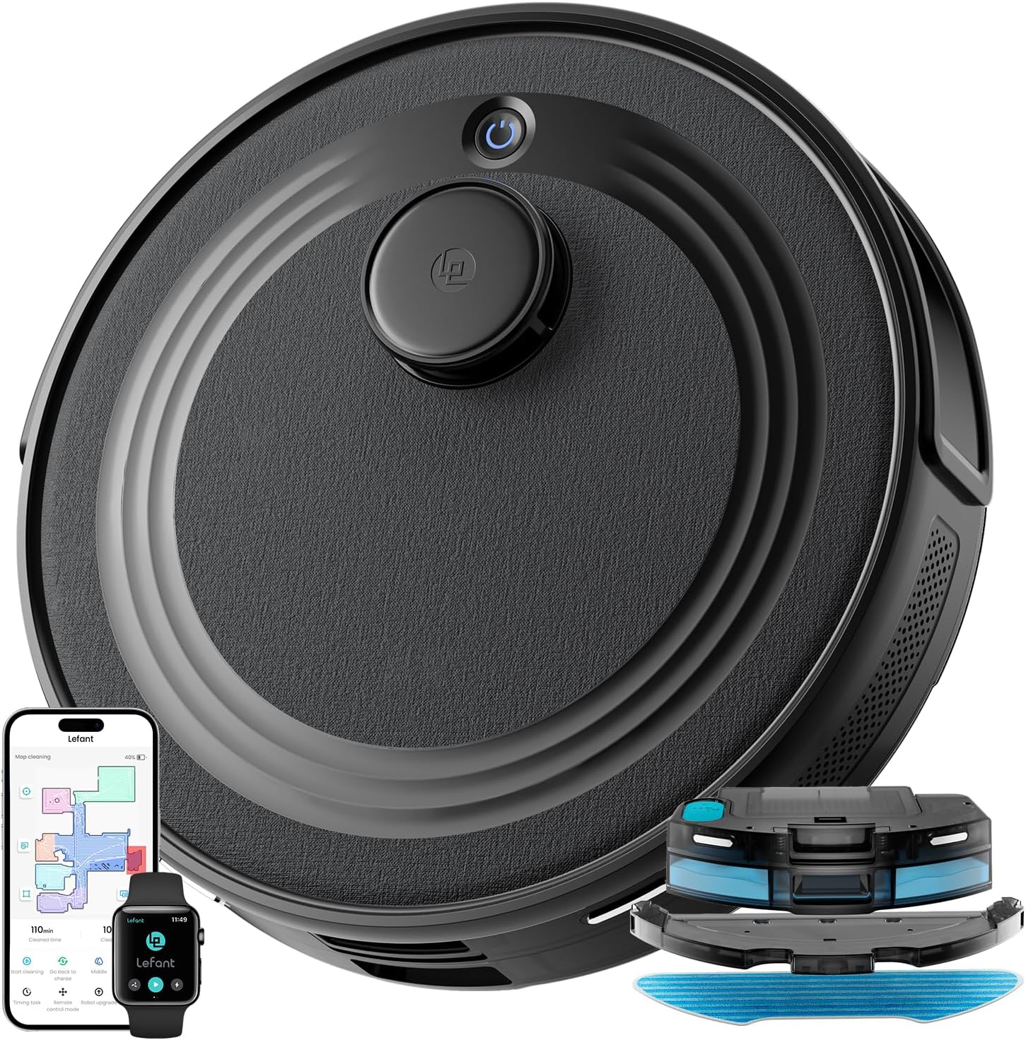 Lefant M2 Robot Aspirateur Laveur avec Cartographie, Aspiration de 5500Pa, Navigation Laser, Technologie d'évitement PSD, Nettoyage Personnalisé, Autonomie de 240 Minutes, Contrôle Via APP/Alexa/WiFi