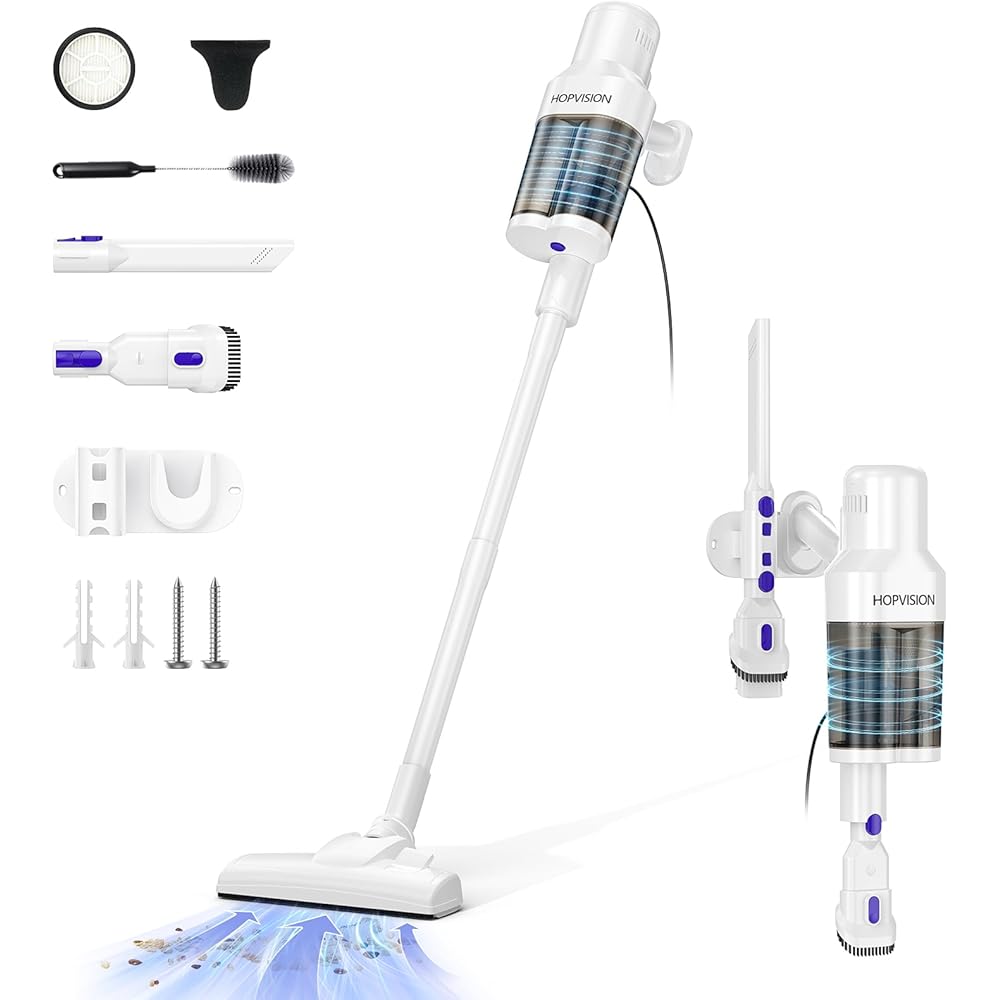 HOPVISION Aspirateur, Aspirateur Balai sans Sac Puissant 20Kpa 600w, Aspirateur Balai avec Fil 6M 3 en 1, Aspirateur Léger avec Filtre Hepa et Surrpot Mural pour Maison Tapis Sol Dur : Cuisine et Maison