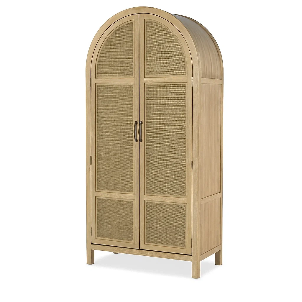 Armoire en bois et rotin à deux portes, 190x85x45 cm, beige