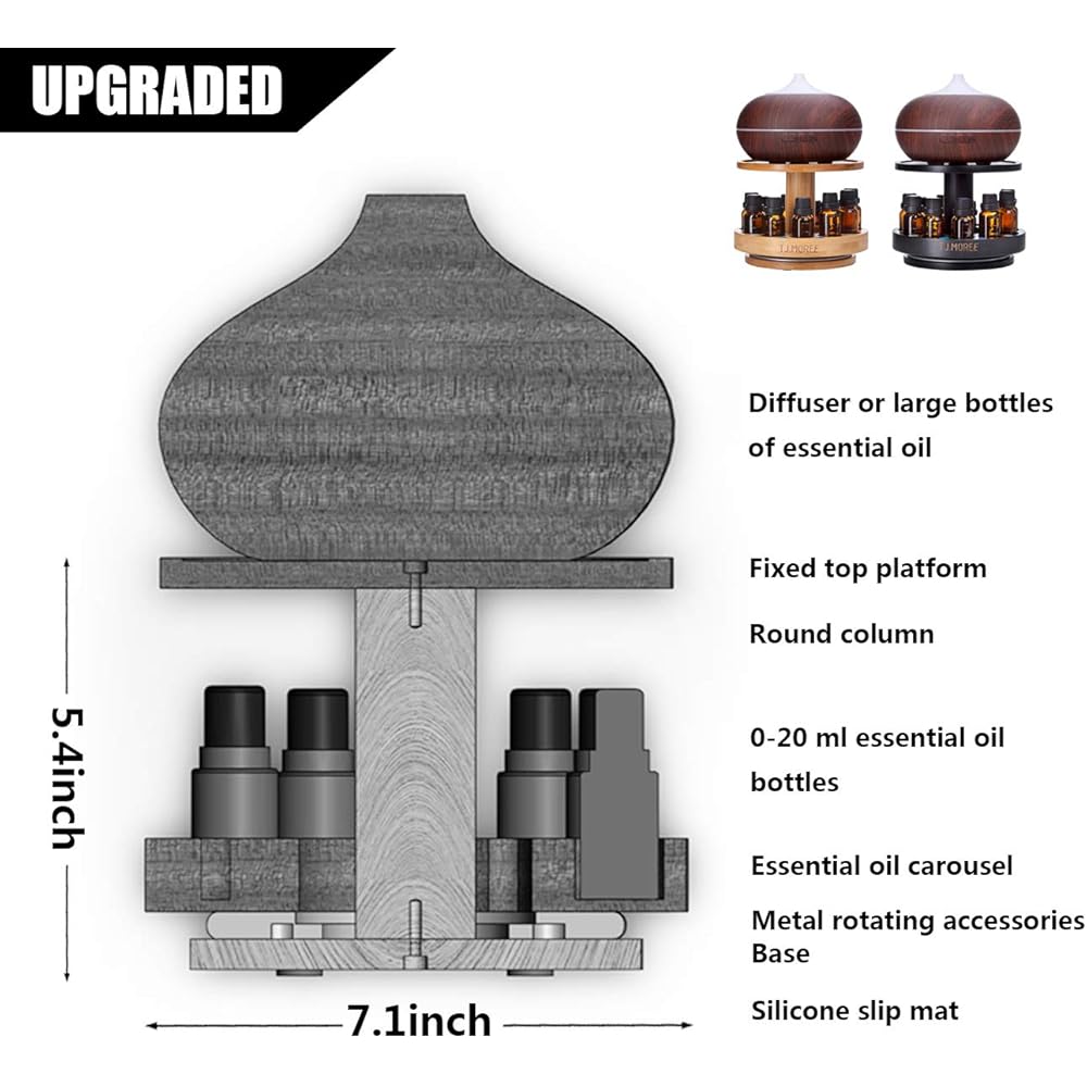 TJ.MOREE Carrousel en Bambou pour diffuseur - 2 Niveaux d'augmentation de Hauteur avec Plateau supérieur pour contenir Le diffuseur, pour Bouteilles d'huiles essentielles de 5 ML, 10 ML, 15 ML, 20 ML : Cuisine et Maison