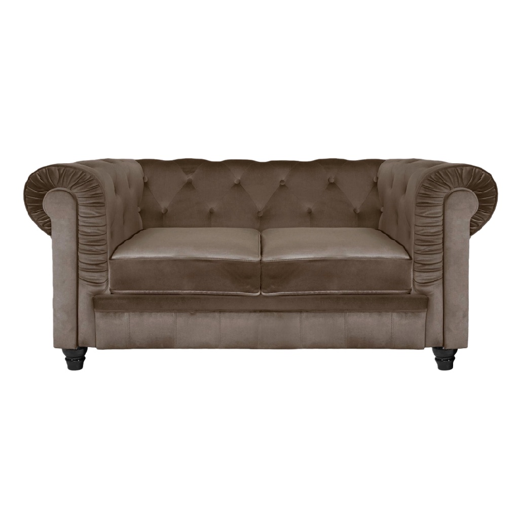 Canapé Chesterfield 2 places en velours marron