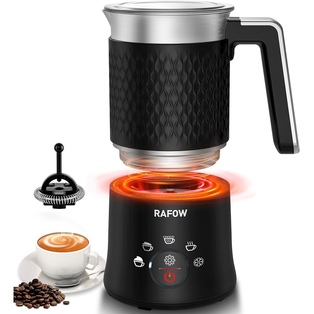 Mousseur à lait électrique 5 en 1 - Mousseur à lait automatique - 350 ml - Grande capacité - Passe au lave-vaisselle - Pour mousse de lait chaude et froide - Chocolat chaud - Latte Cappuccino - Noir : Cuisine et Maison