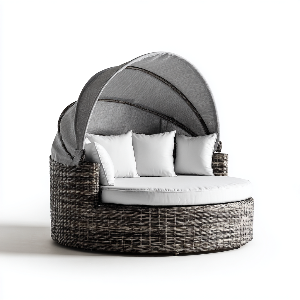 Grand lit de jour en osier gris avec auvent Hangar Loft Living