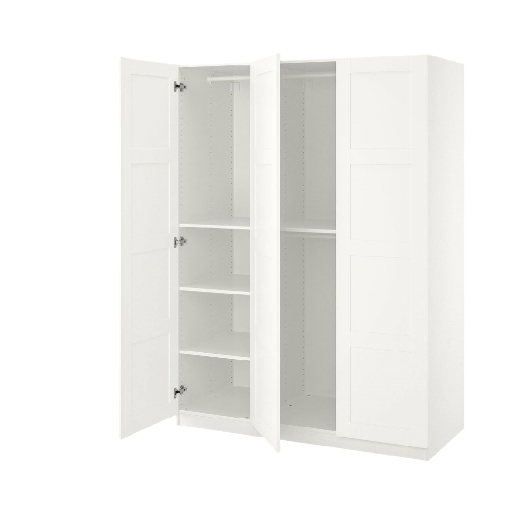 Armoire blanche à trois portes – penderie moderne avec étagères et tringle