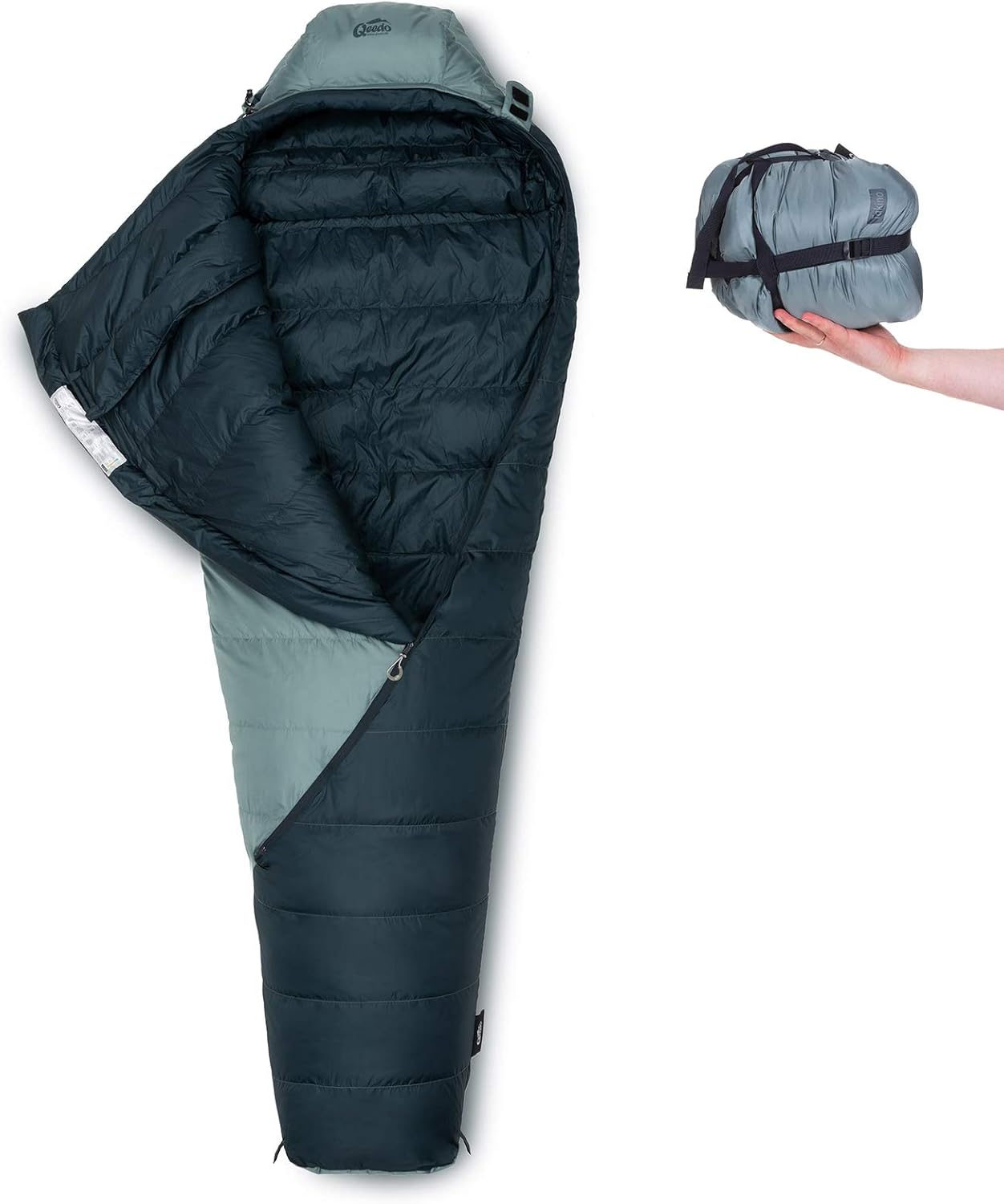 qeedo Takino Daunenschlafsack, Winterschlafsack (Gr. M & L) warm, klein & leicht